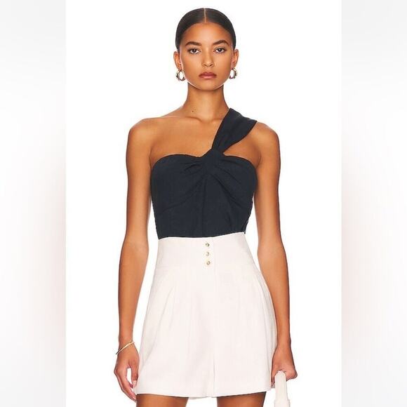 Veronica Beard Navy One Shoulder Linen Blend Blouse Size 12 Belinda Top NWT - Picture 2 of 14
